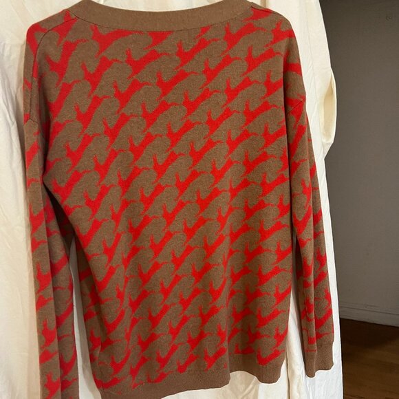 J Crew Wallace Small Wool Blend Orange Brown Cardigan w Rabbit Theme (S) - Picture 3 of 6